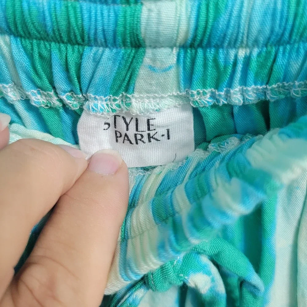 Style Park-J Tie Dye 3-Piece Set Women Turquoise Kimono Pants Bag Resort  Elasti
